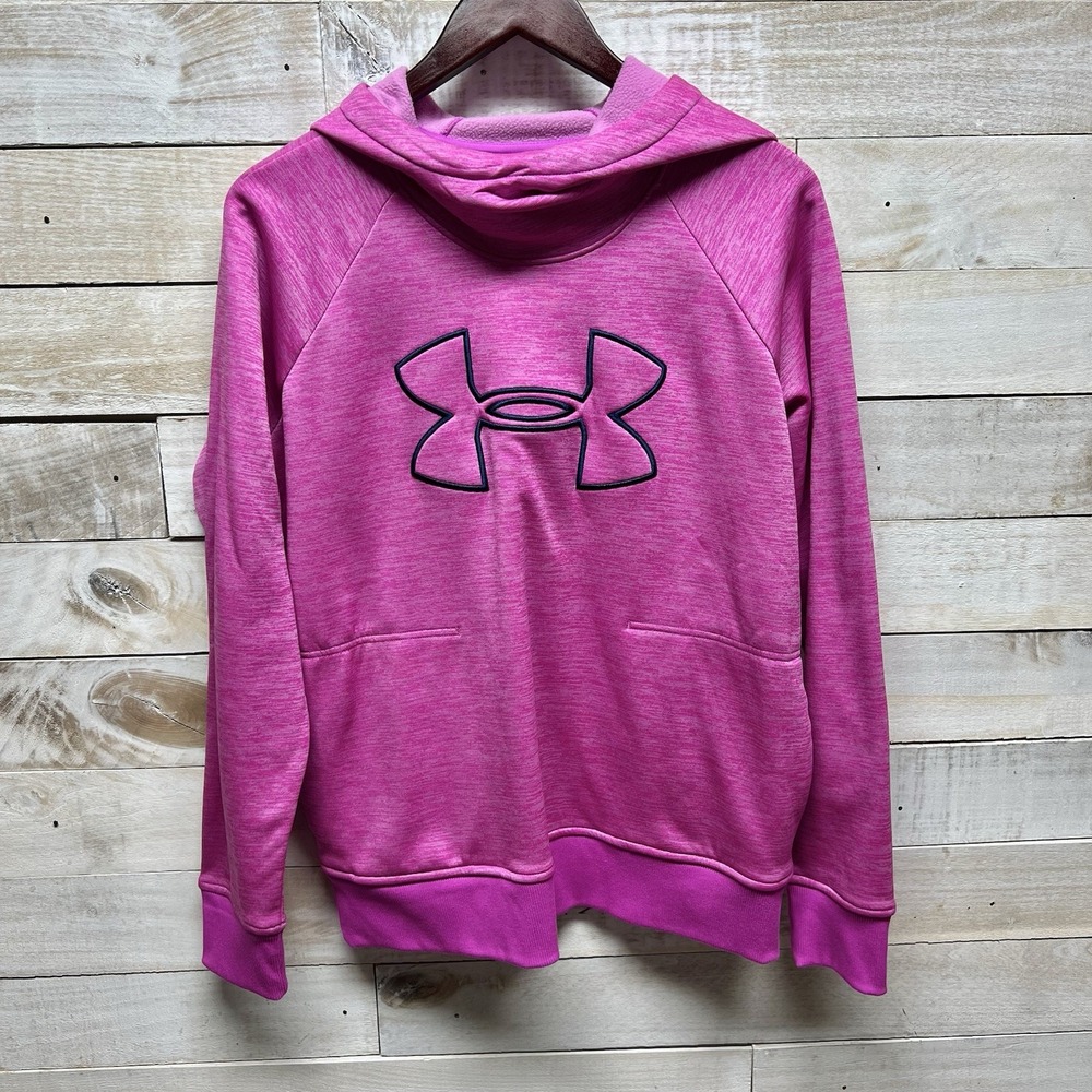 Under Armour Sweatshirt Hoodie Womens Large Pink Black Coldgear Logo Pockets